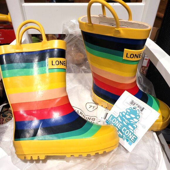 LONE CONE Chasing Rainbow Stripe Rain Boots Toddler Kids Size 7 unisex boy girl - Picture 2 of 6